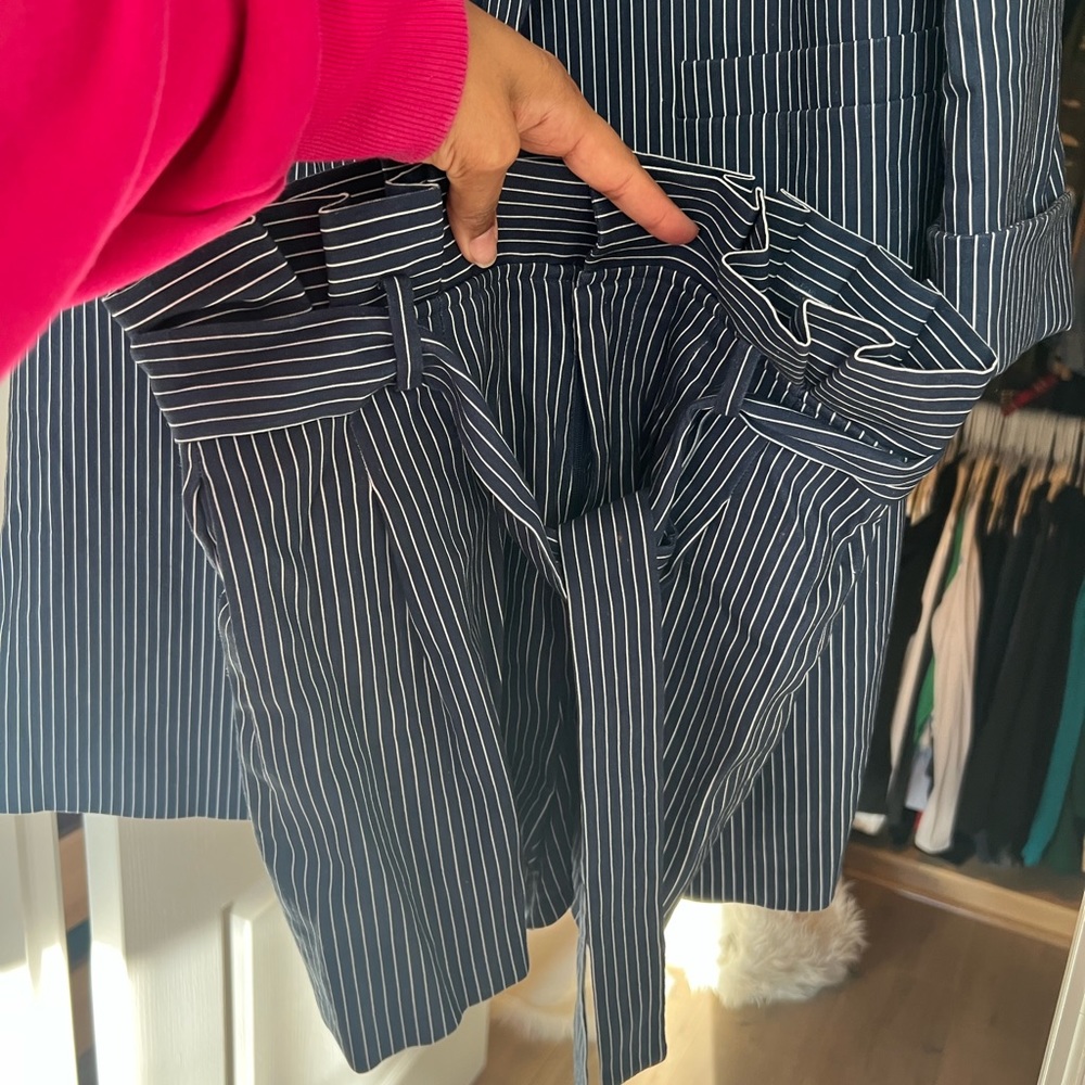 Alice and Olivia Blue and White Pinstripe Shorts Suit Set